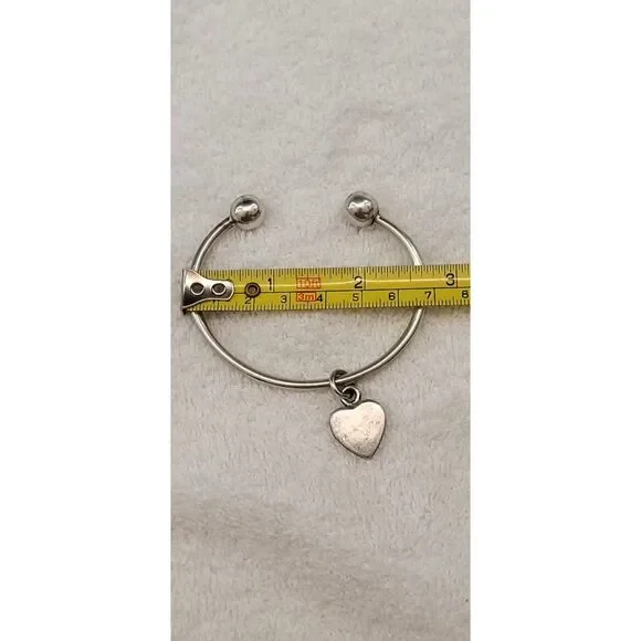 Sterling Removable Ball Bangle, Keychain with Heart Charm Heavy VTG Bracelet - Picture 5 of 5